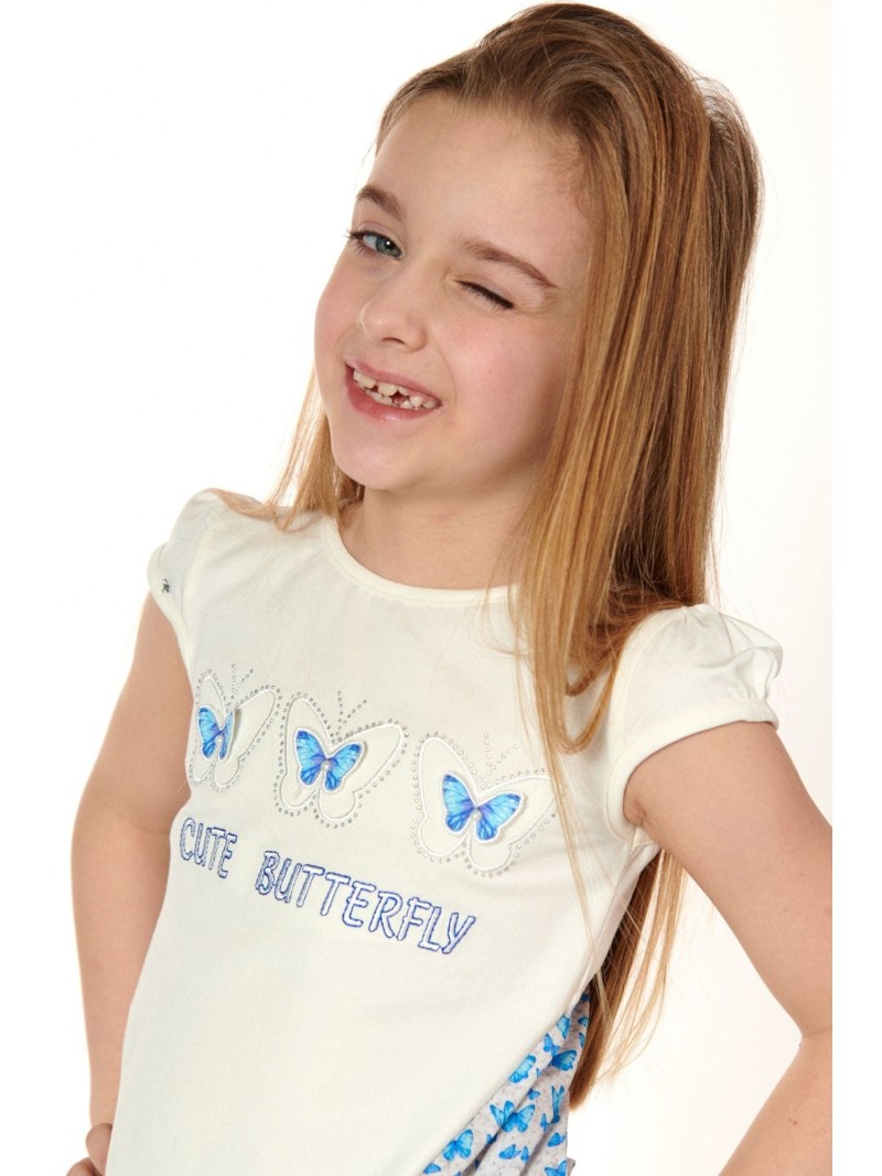 Girls\' blouse with a longer back, cream, NDZ8158 - Online store - Boutique